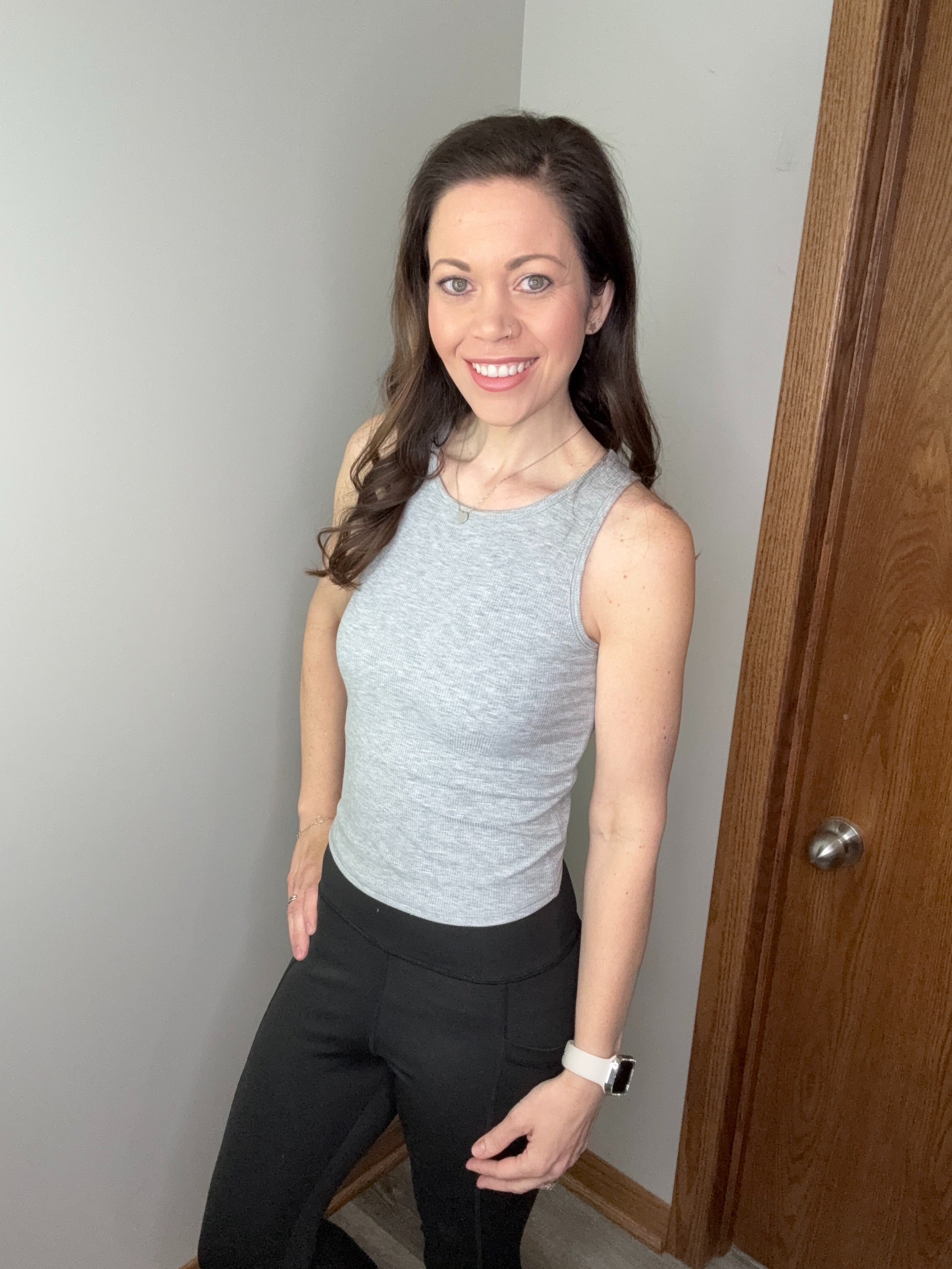 Racerback Rib Tank with Removable Pads - Heather Gray