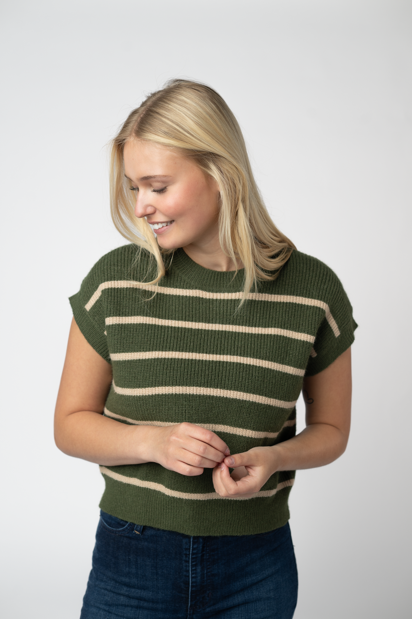 Striped Sweater Top - Olive and Tan