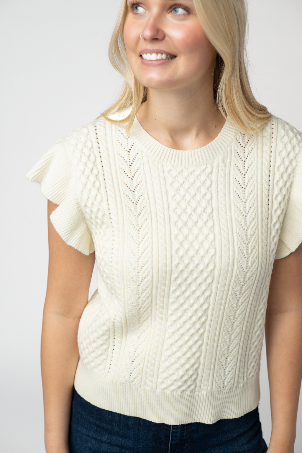 Felicity Flutter Sweater Top - Ivory