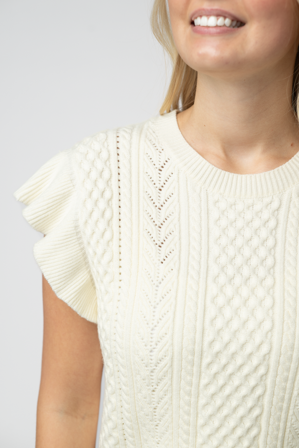 Felicity Flutter Sweater Top - Ivory
