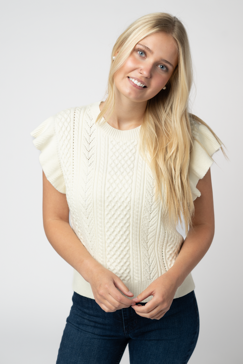 Felicity Flutter Sweater Top - Ivory