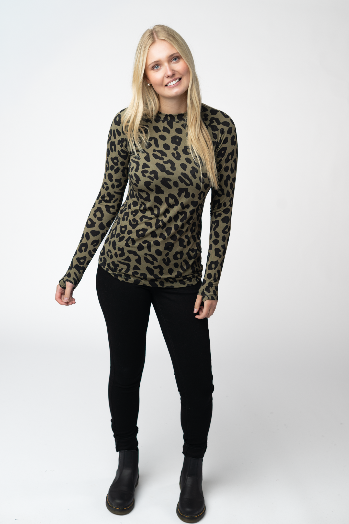 Blair Long Sleeve Top - Olive Animal Print