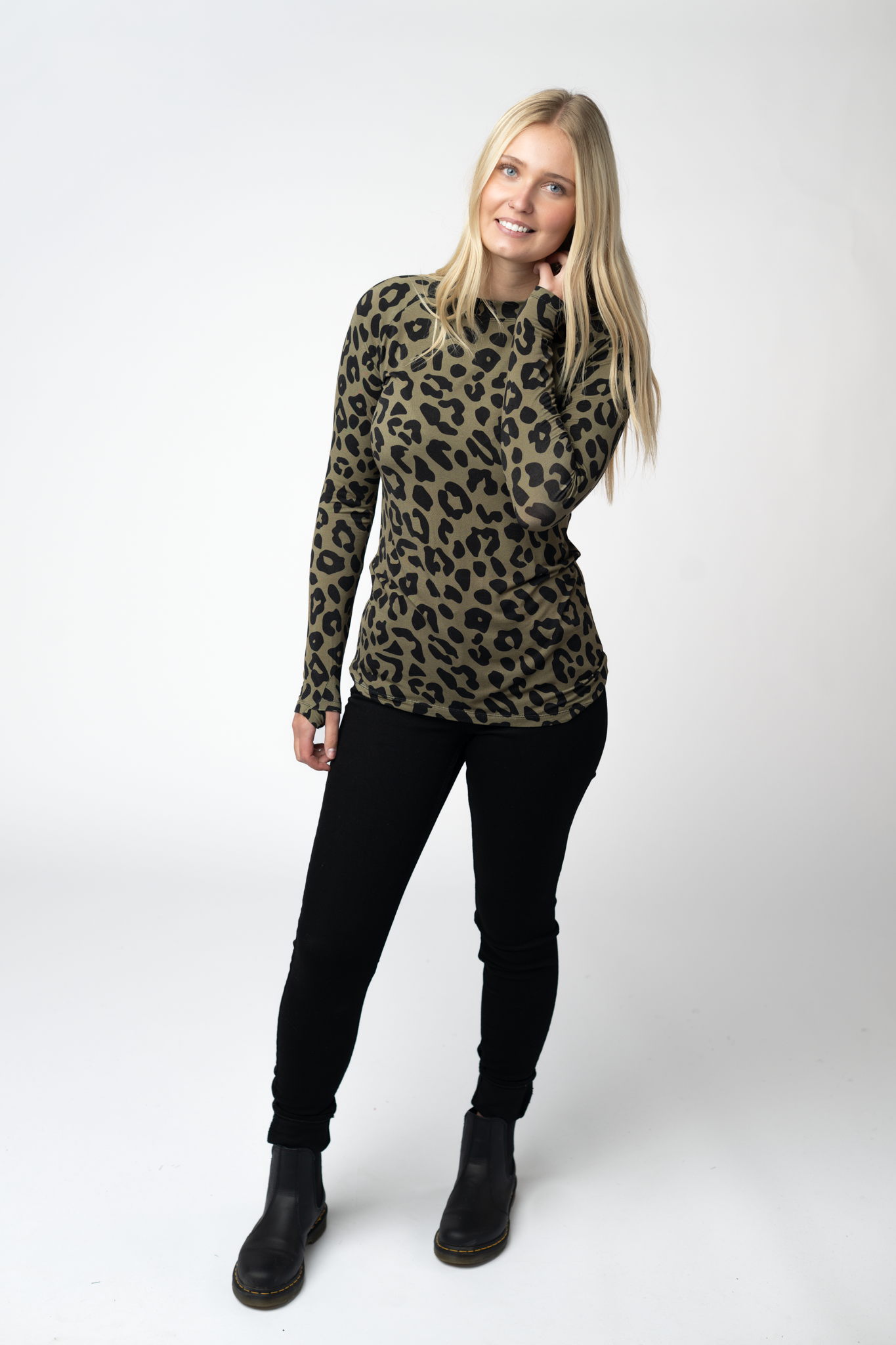Blair Long Sleeve Top - Olive Animal Print