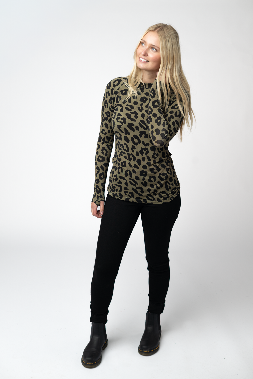 Blair Long Sleeve Top - Olive Animal Print