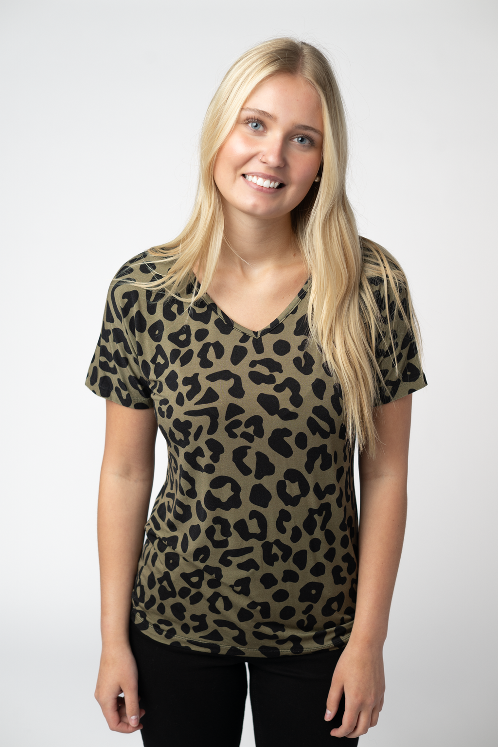 Chloe Cozy Top - Olive Animal Print