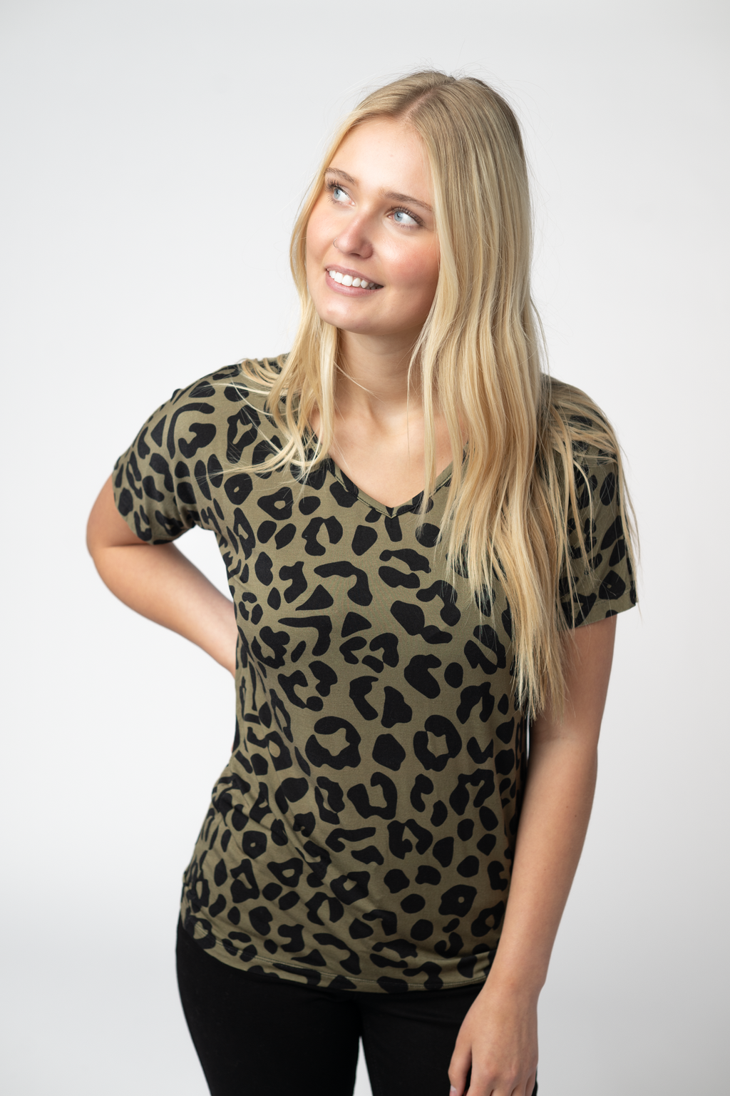 Chloe Cozy Top - Olive Animal Print