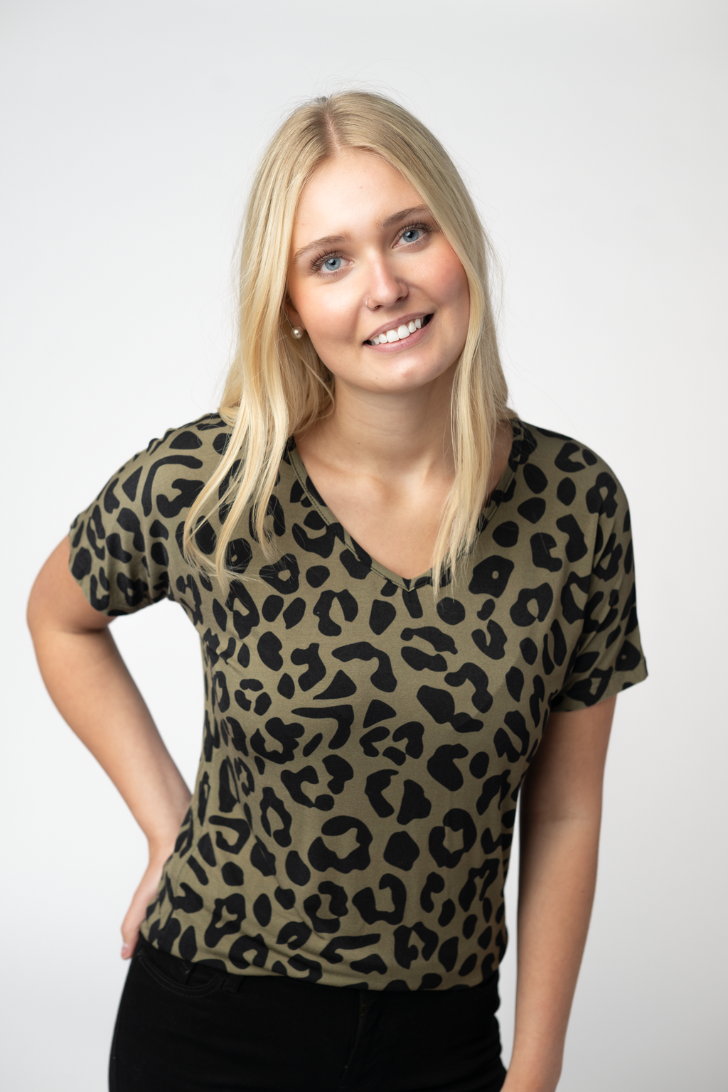 Chloe Cozy Top - Olive Animal Print