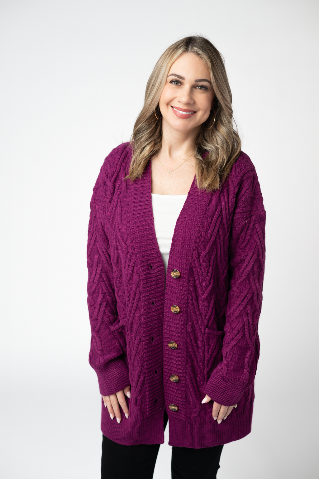 Brooks Button Sweater Cardigan - Magenta