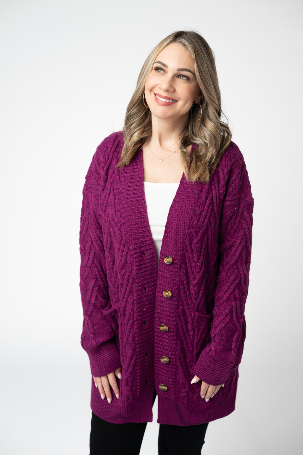 Brooks Button Sweater Cardigan - Magenta