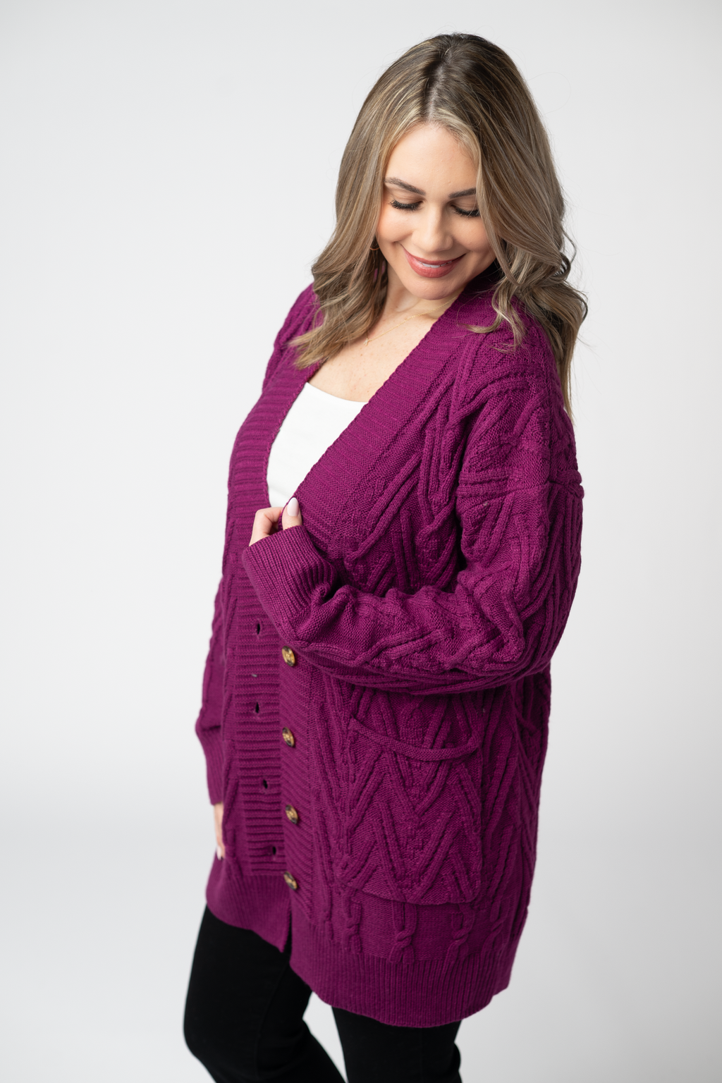 Brooks Button Sweater Cardigan - Magenta