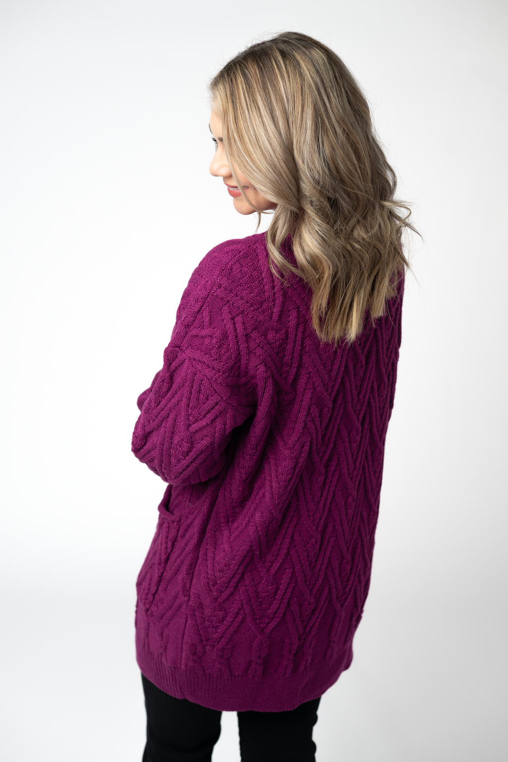 Brooks Button Sweater Cardigan - Magenta