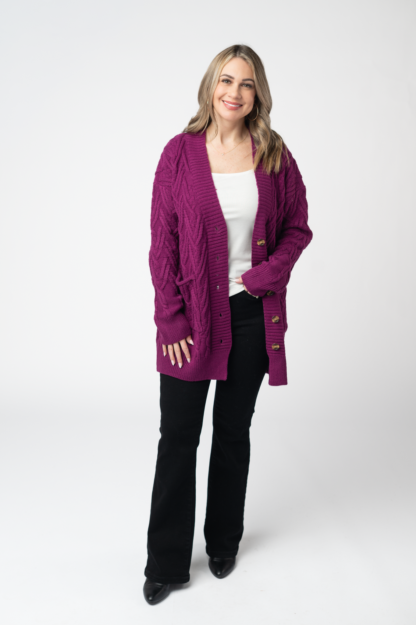 Brooks Button Sweater Cardigan - Magenta