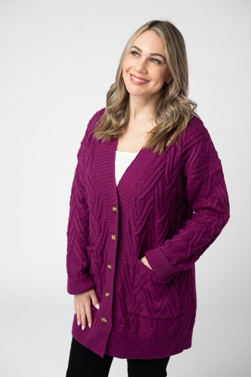 Brooks Button Sweater Cardigan - Magenta