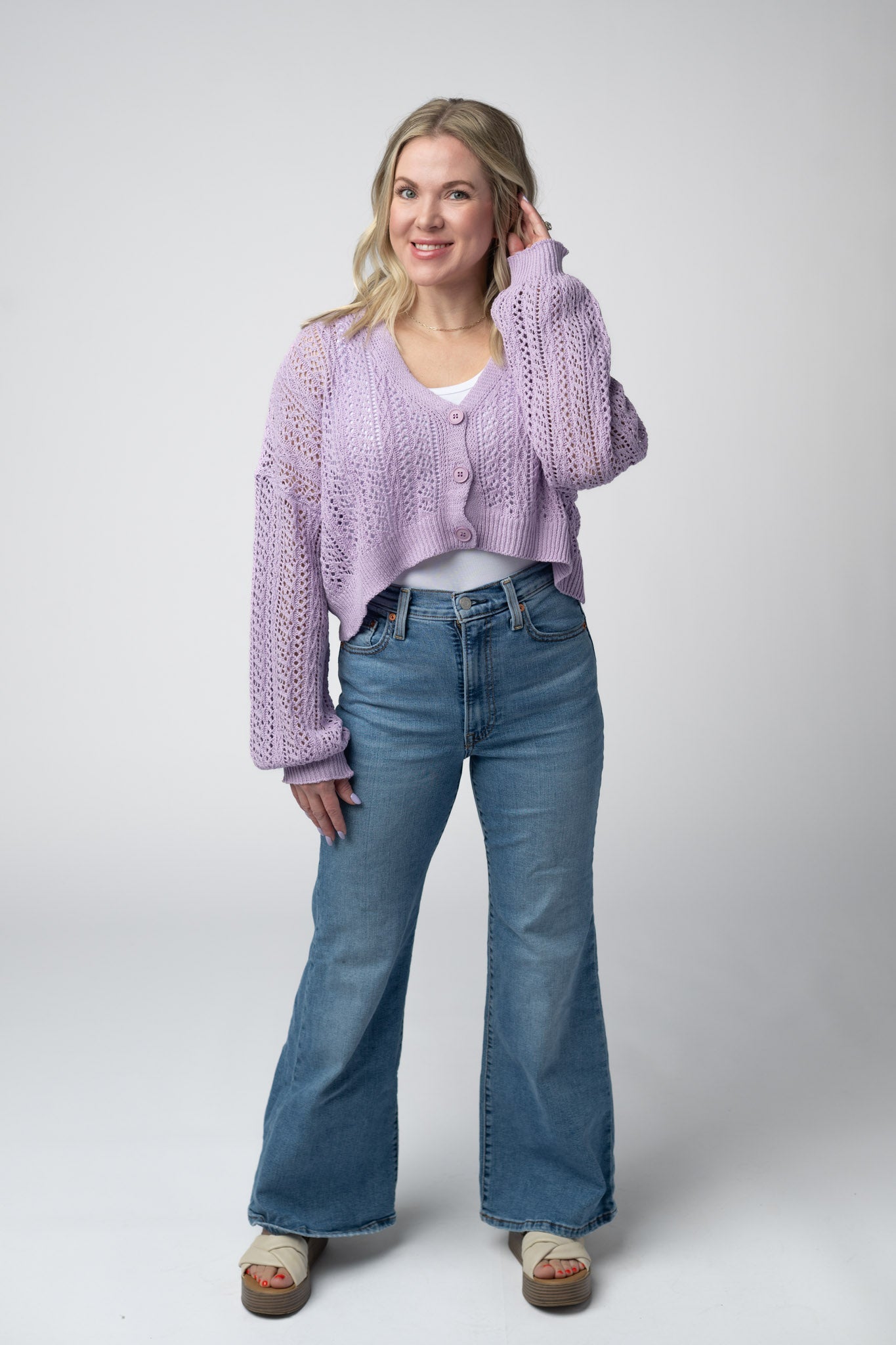 Callie Cropped Cardigan - Lavender