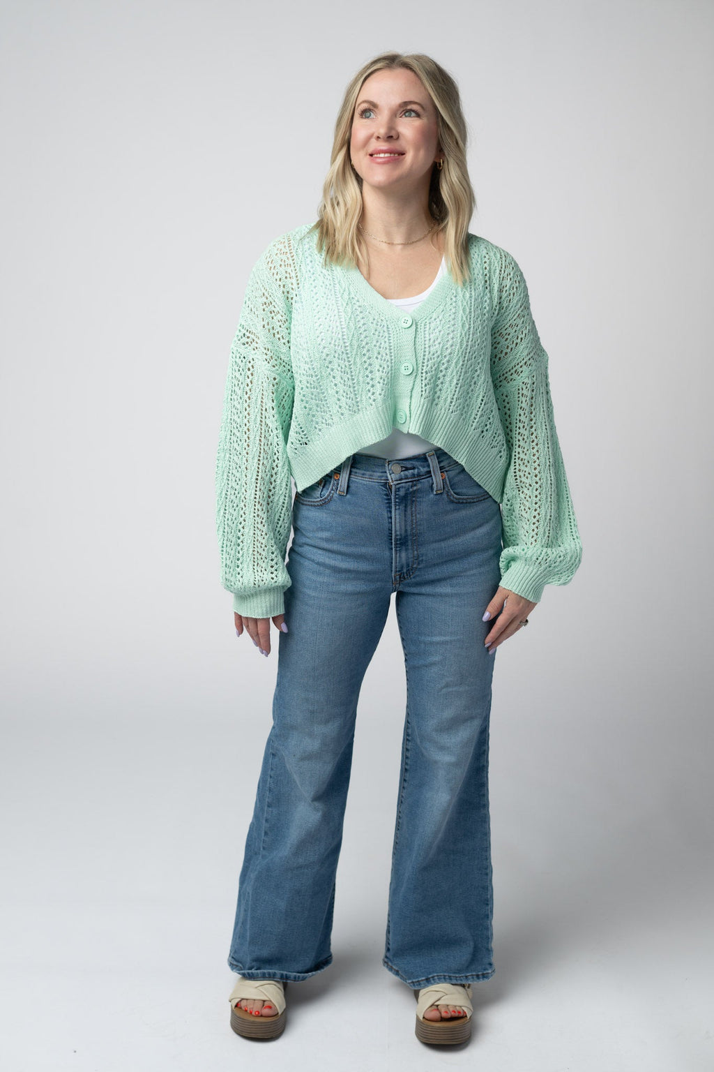 Callie Cropped Cardigan - Mint
