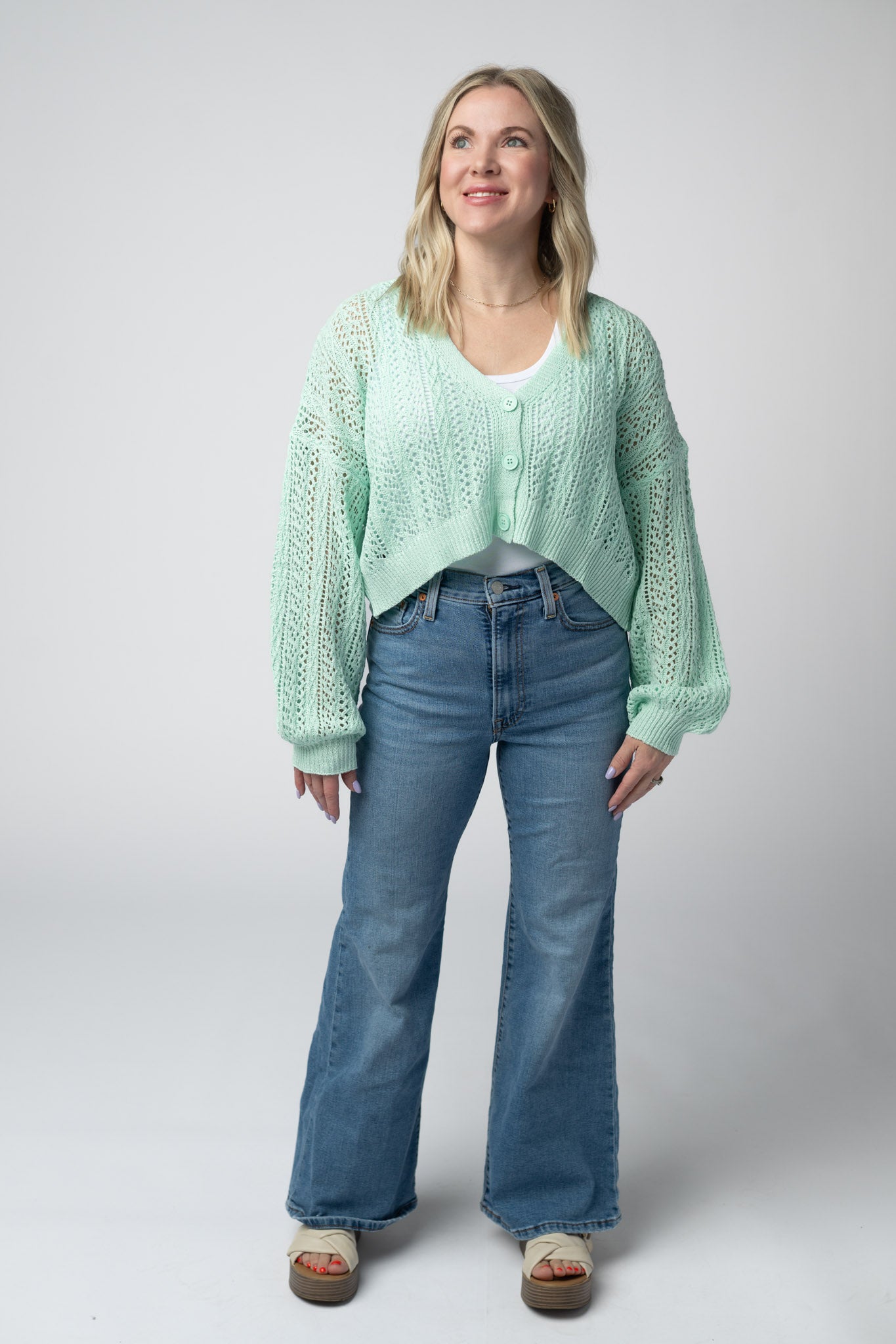 Callie Cropped Cardigan - Mint