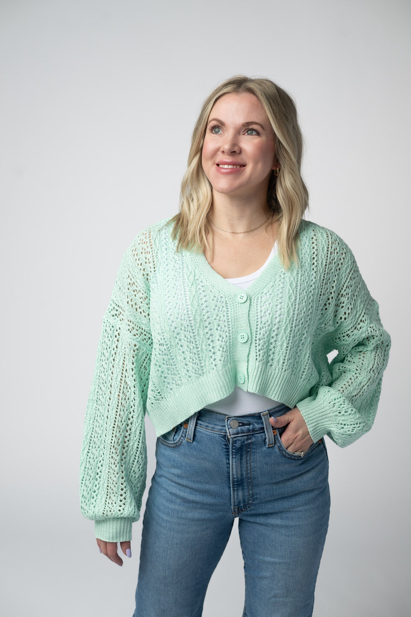 Callie Cropped Cardigan - Mint