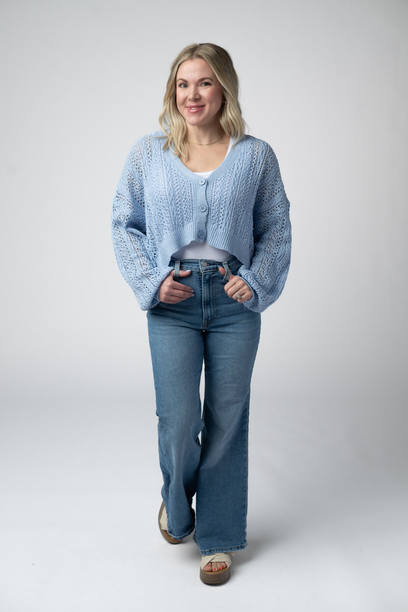 Callie Cropped Cardigan - Sky Blue