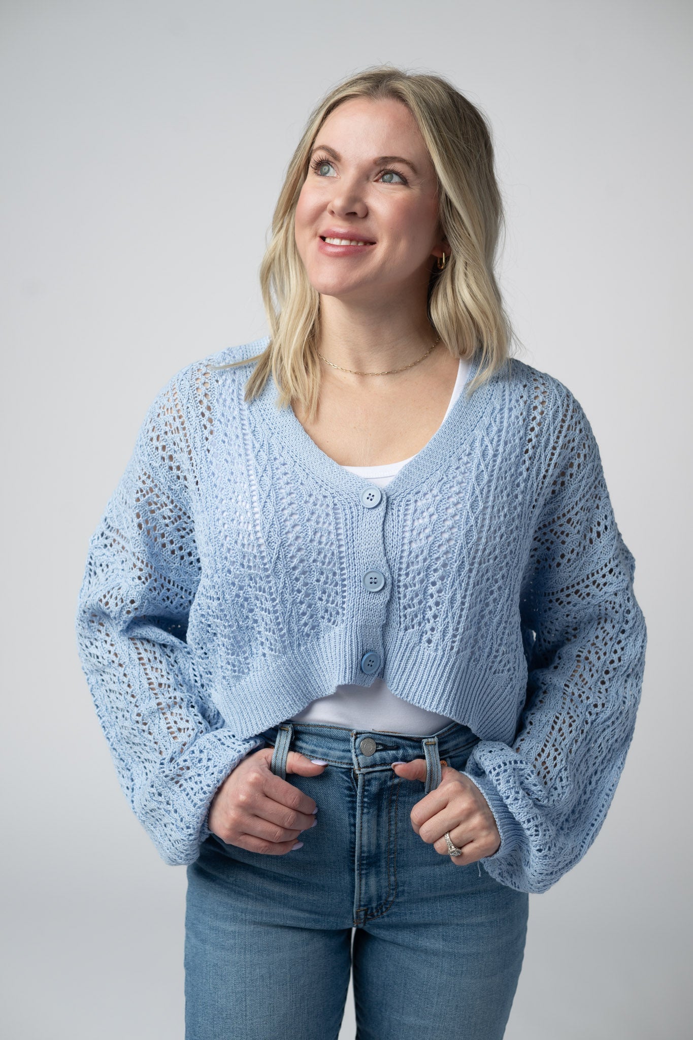 Callie Cropped Cardigan - Sky Blue