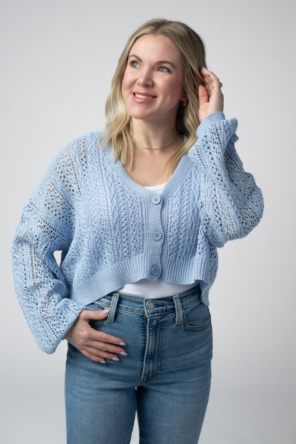 Callie Cropped Cardigan - Sky Blue