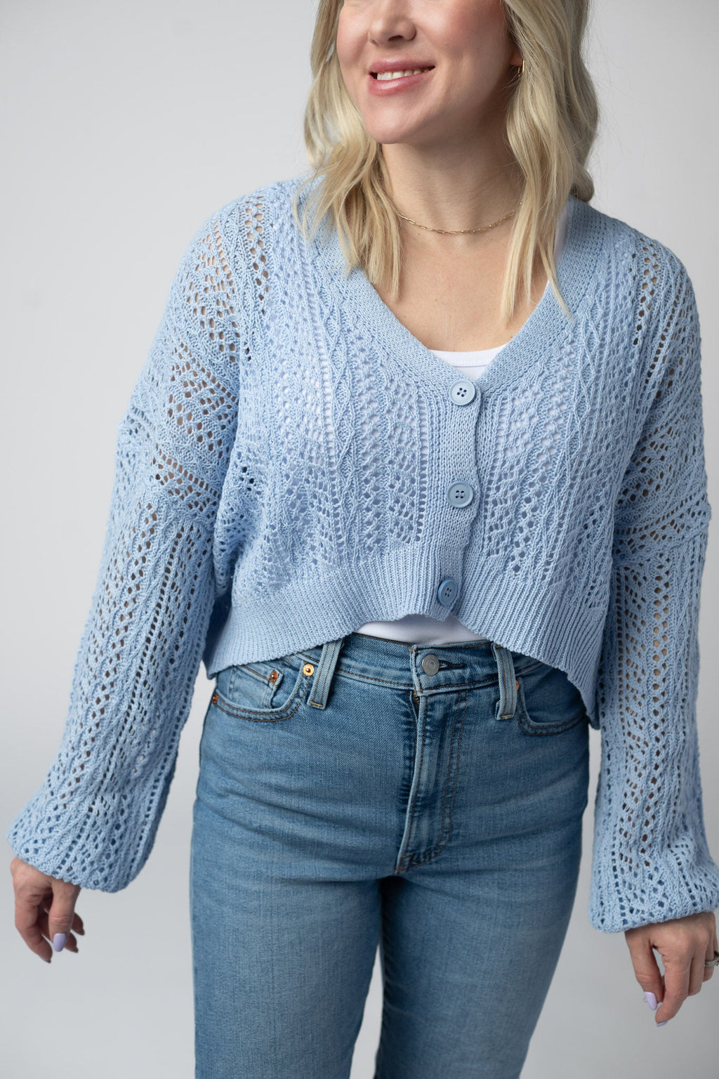 Callie Cropped Cardigan - Sky Blue