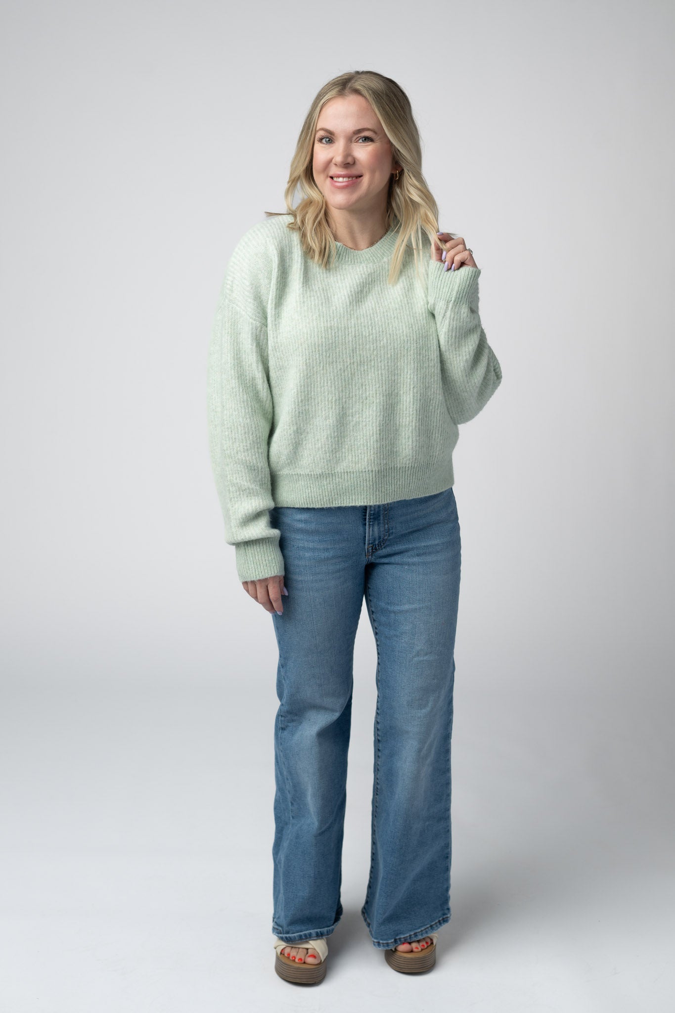Josie Cozy Crew Sweater - Light Green