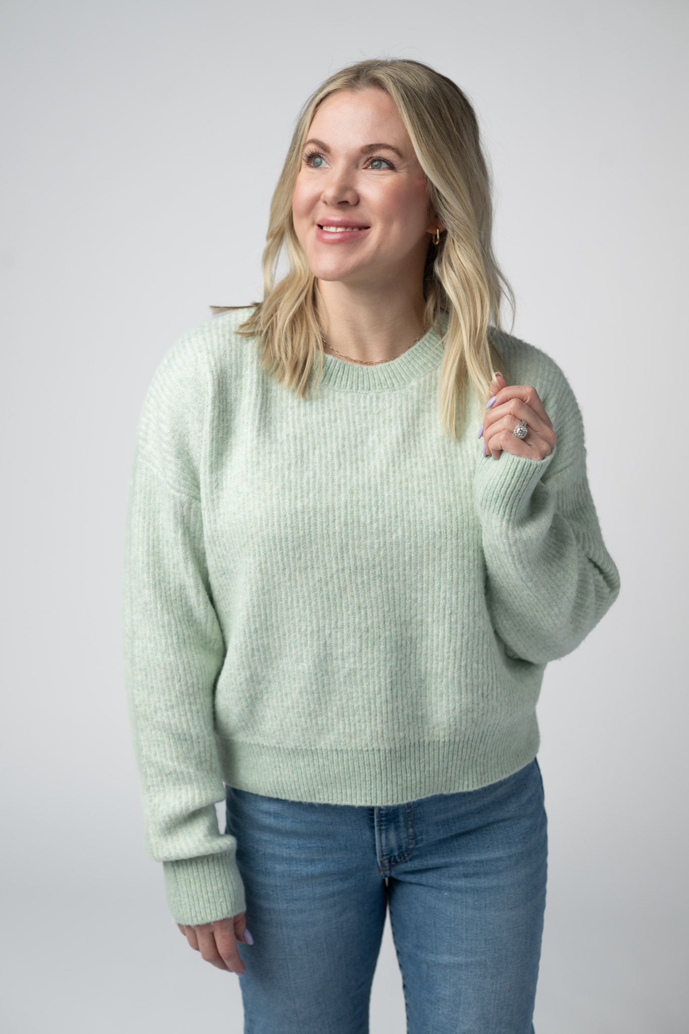 Josie Cozy Crew Sweater - Light Green