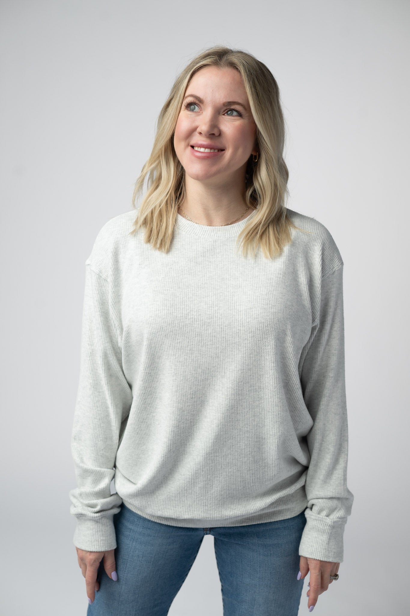 Corrine Ribbed Pullover Top - Light Grey