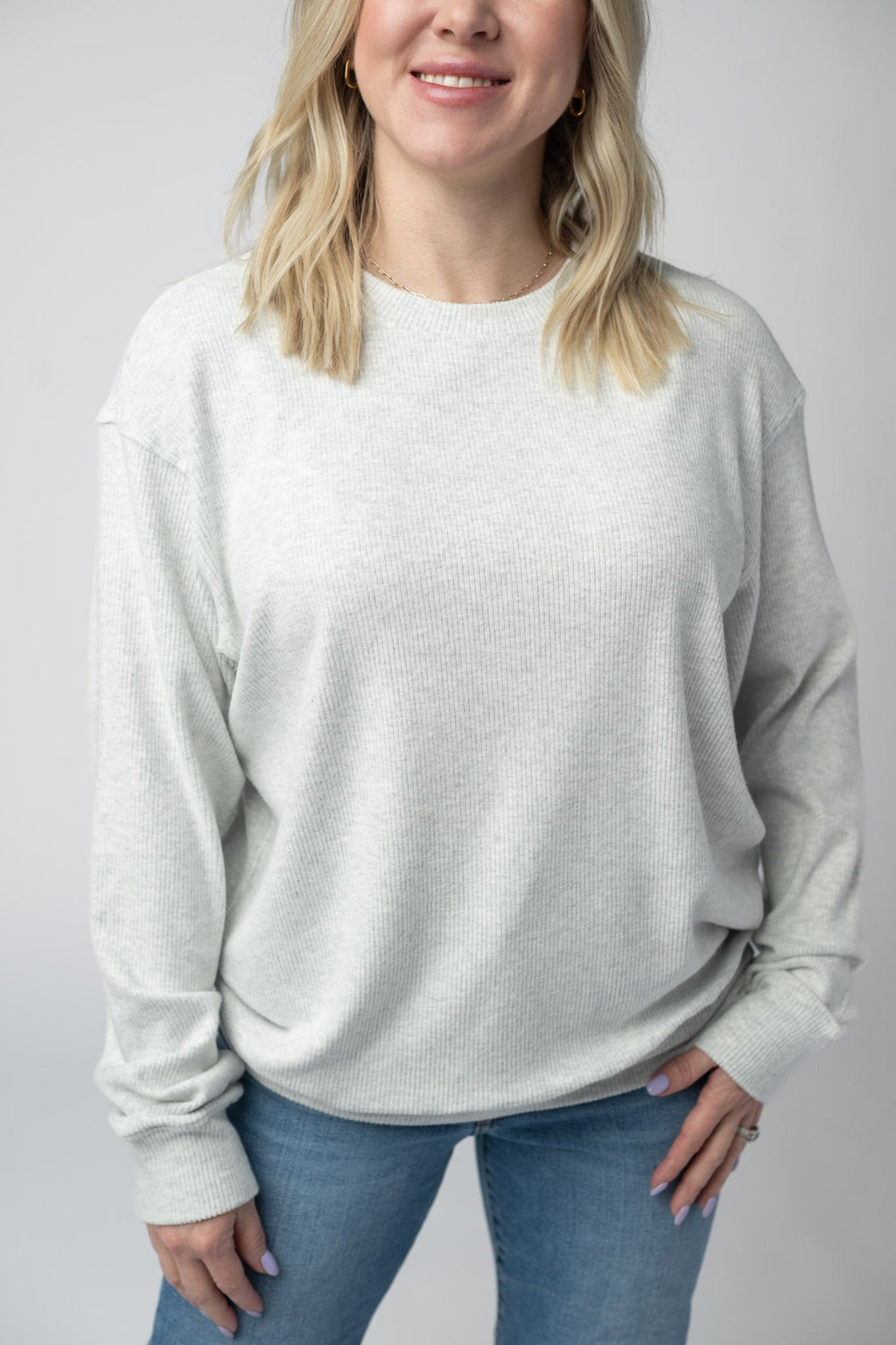 Corrine Ribbed Pullover Top - Light Grey
