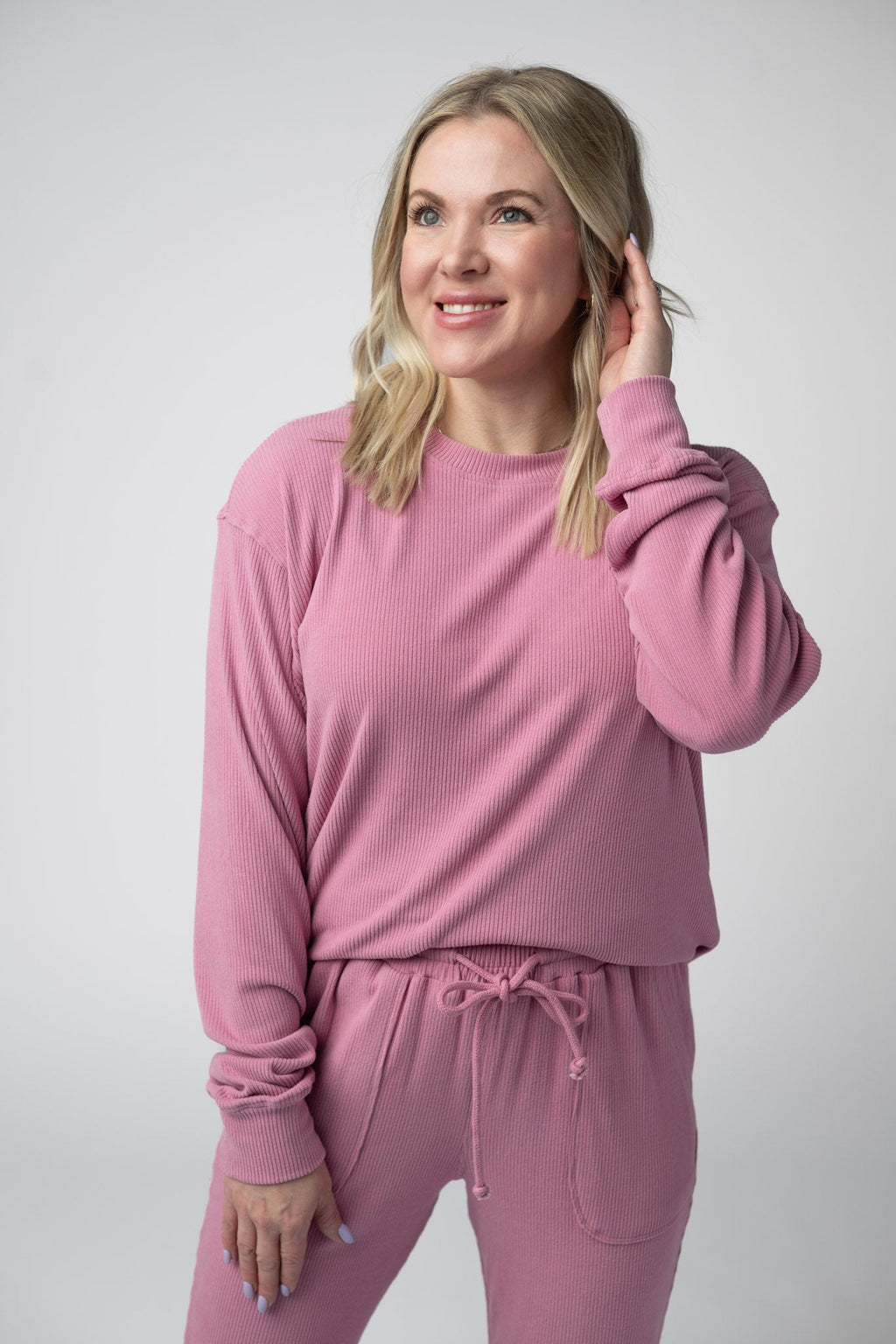 Corrine Ribbed Pullover Top - Rose