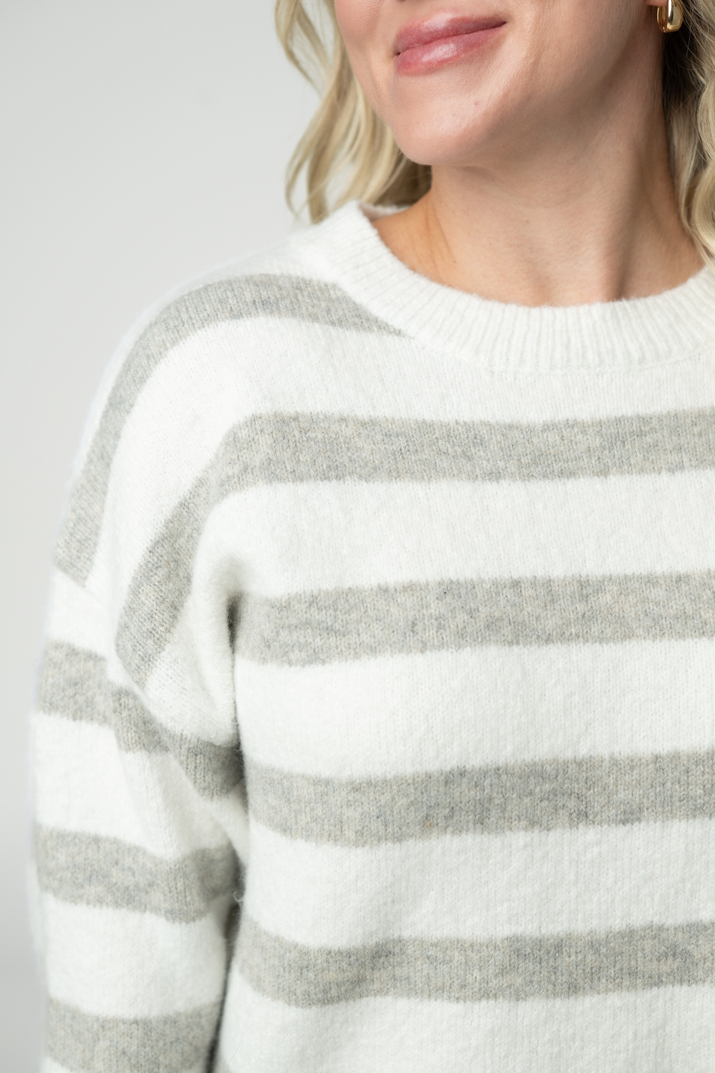 Cozy Stripe Sweater - Grey and White