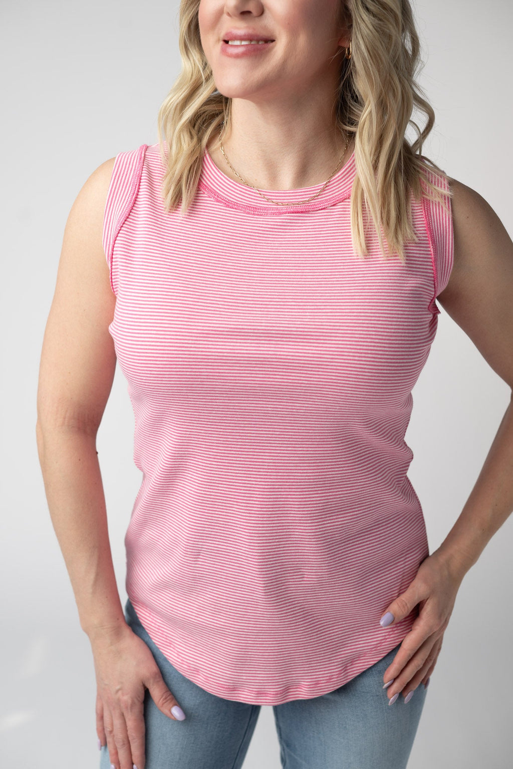Morgan Micro Striped Tank - Pink
