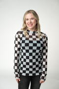 Blair Mesh Long Sleeve Top - Black and White Checkers