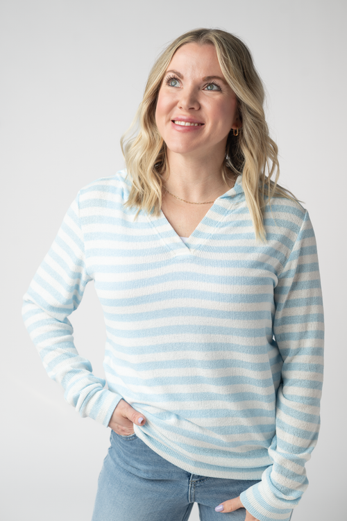 Amelia Striped Hoodie - Sky Blue