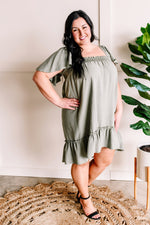 Load image into Gallery viewer, In Store Smocked Flutter Sleeve Dress in Green Willow
