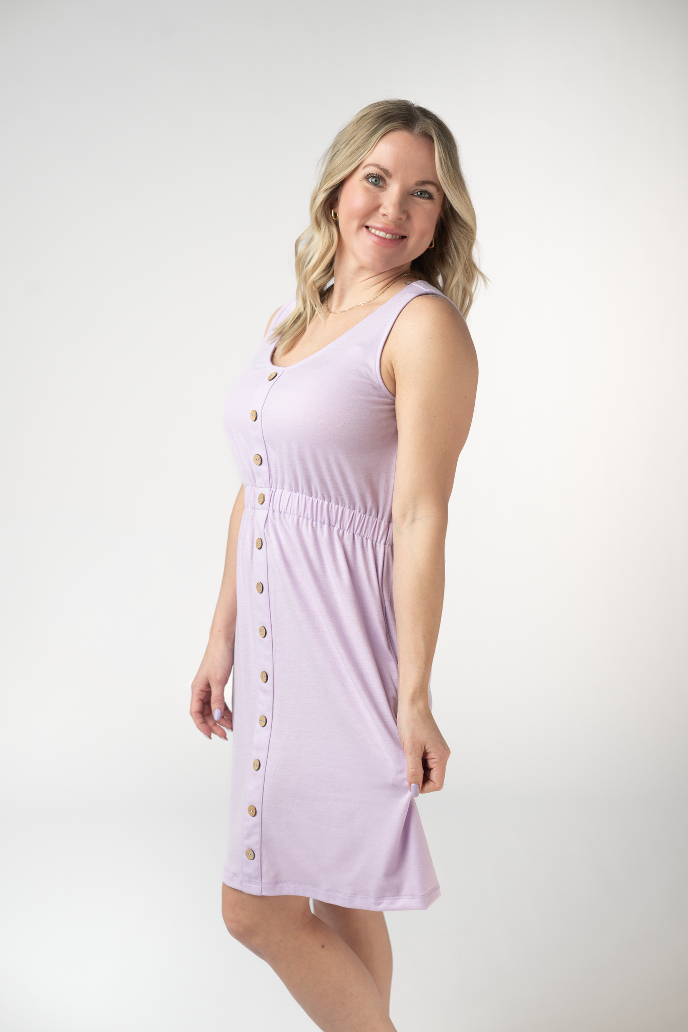 Beverly Button Dress - Lavender