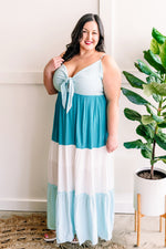 Load image into Gallery viewer, Fiji Maxi Dress In Ocean Tide With Tie Front
