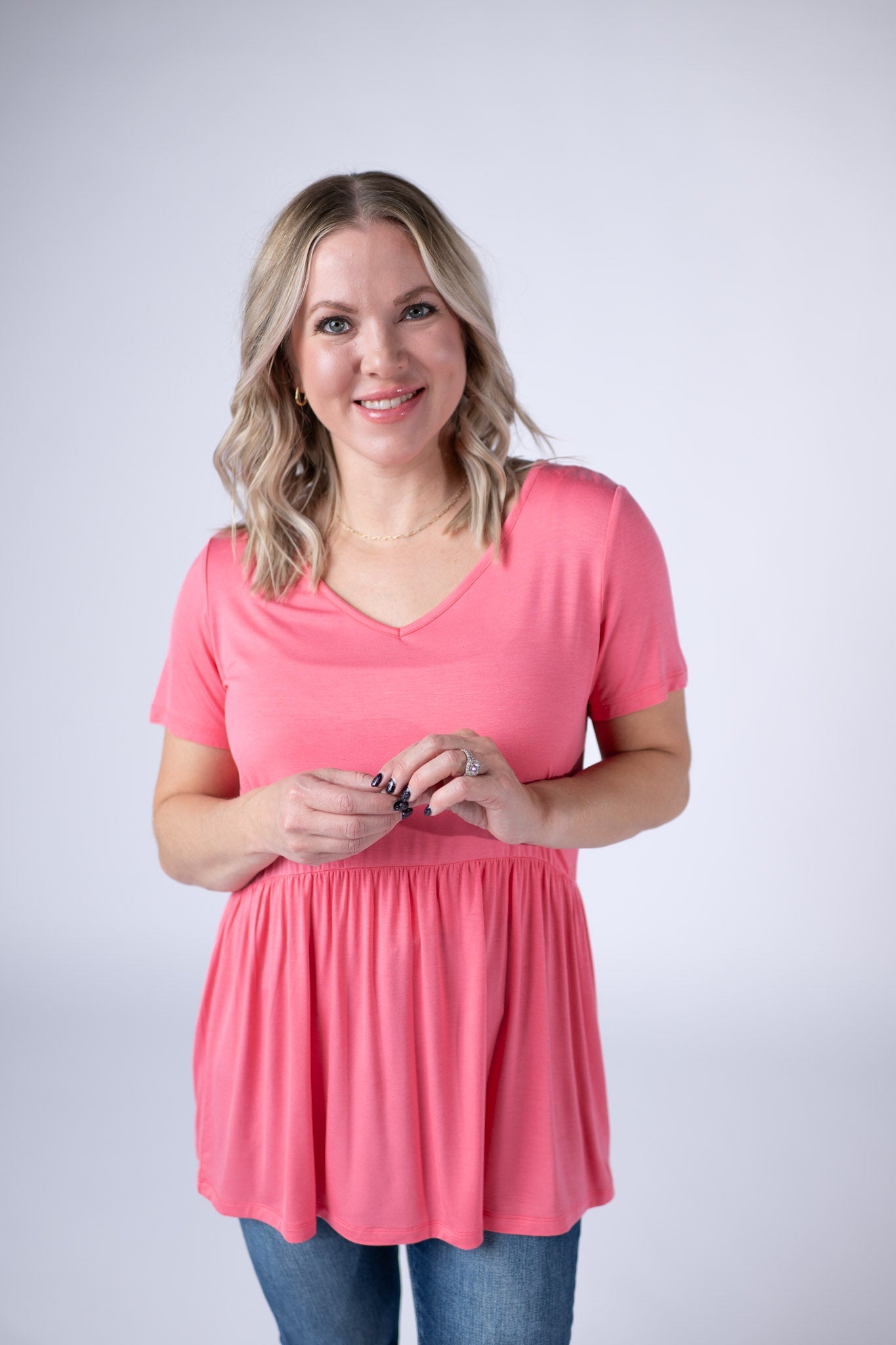 Sarah Ruffle Short Sleeve - Sun Kissed Coral