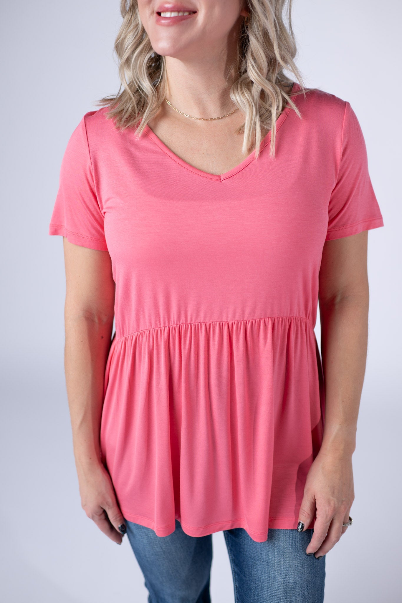 Sarah Ruffle Short Sleeve - Sun Kissed Coral