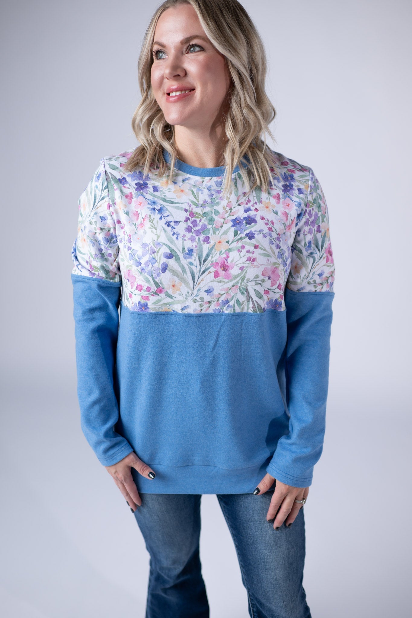 Natalie Pullover - Cottage Floral and Light Blue
