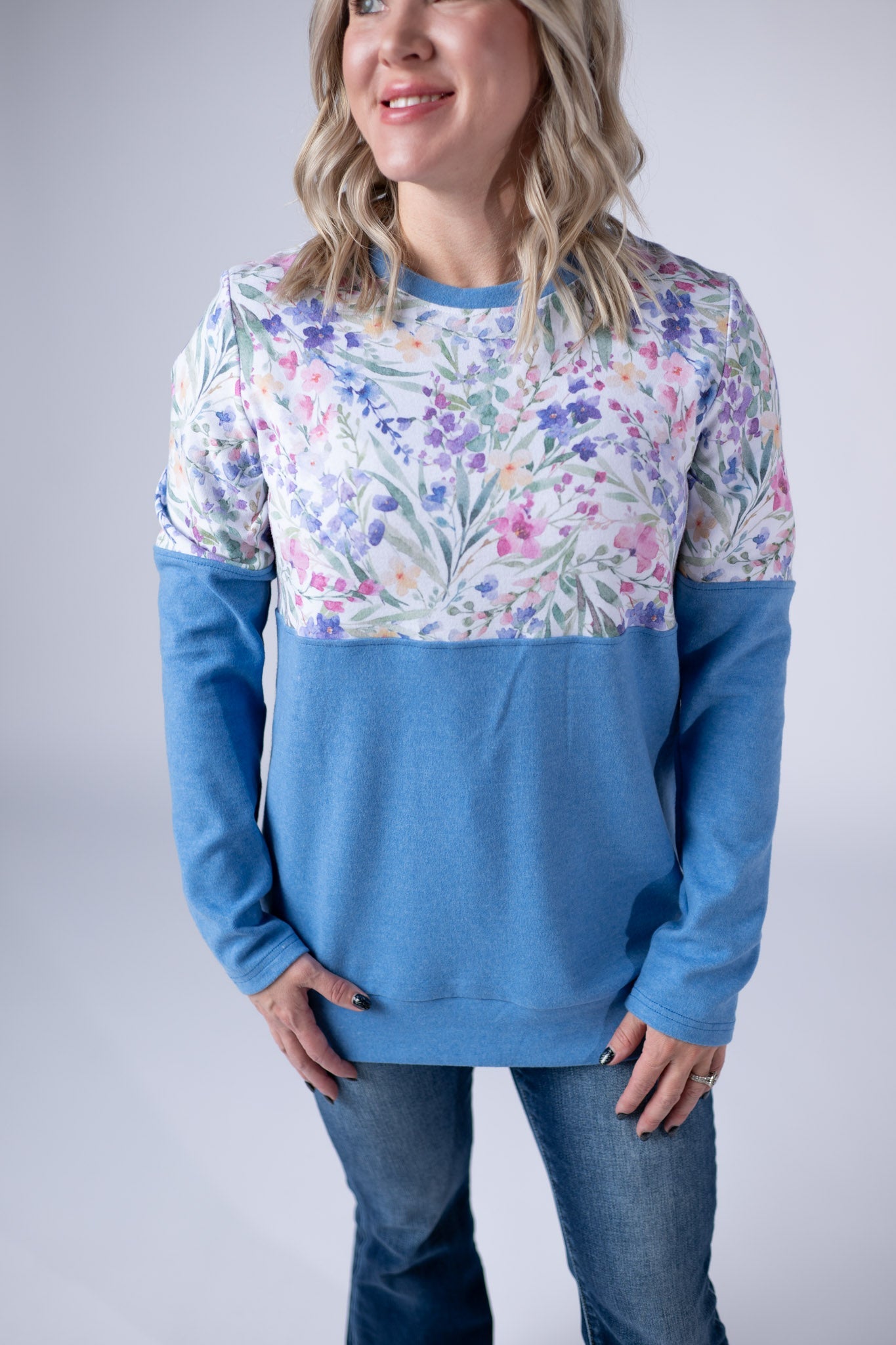 Natalie Pullover - Cottage Floral and Light Blue