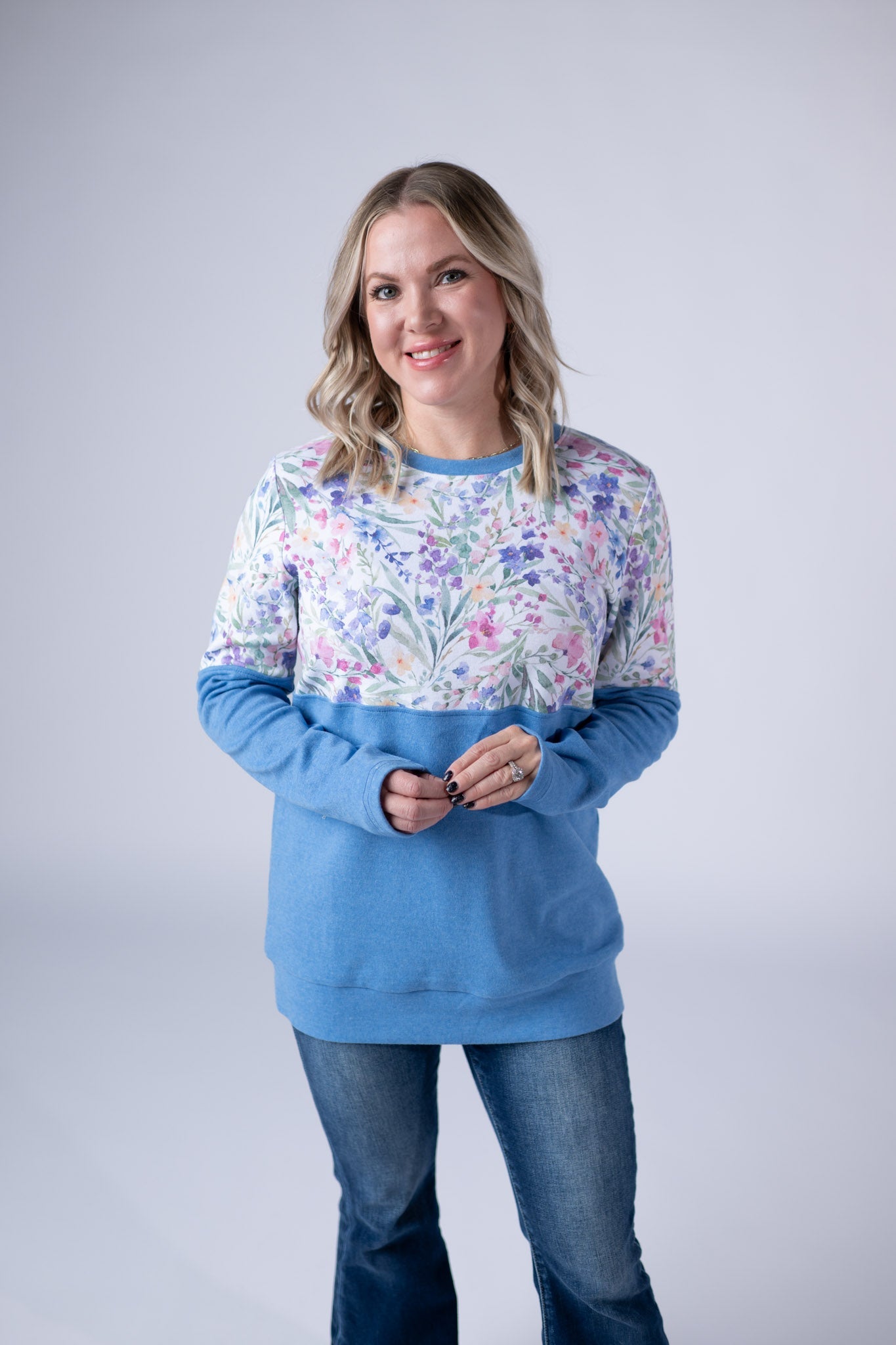 Natalie Pullover - Cottage Floral and Light Blue