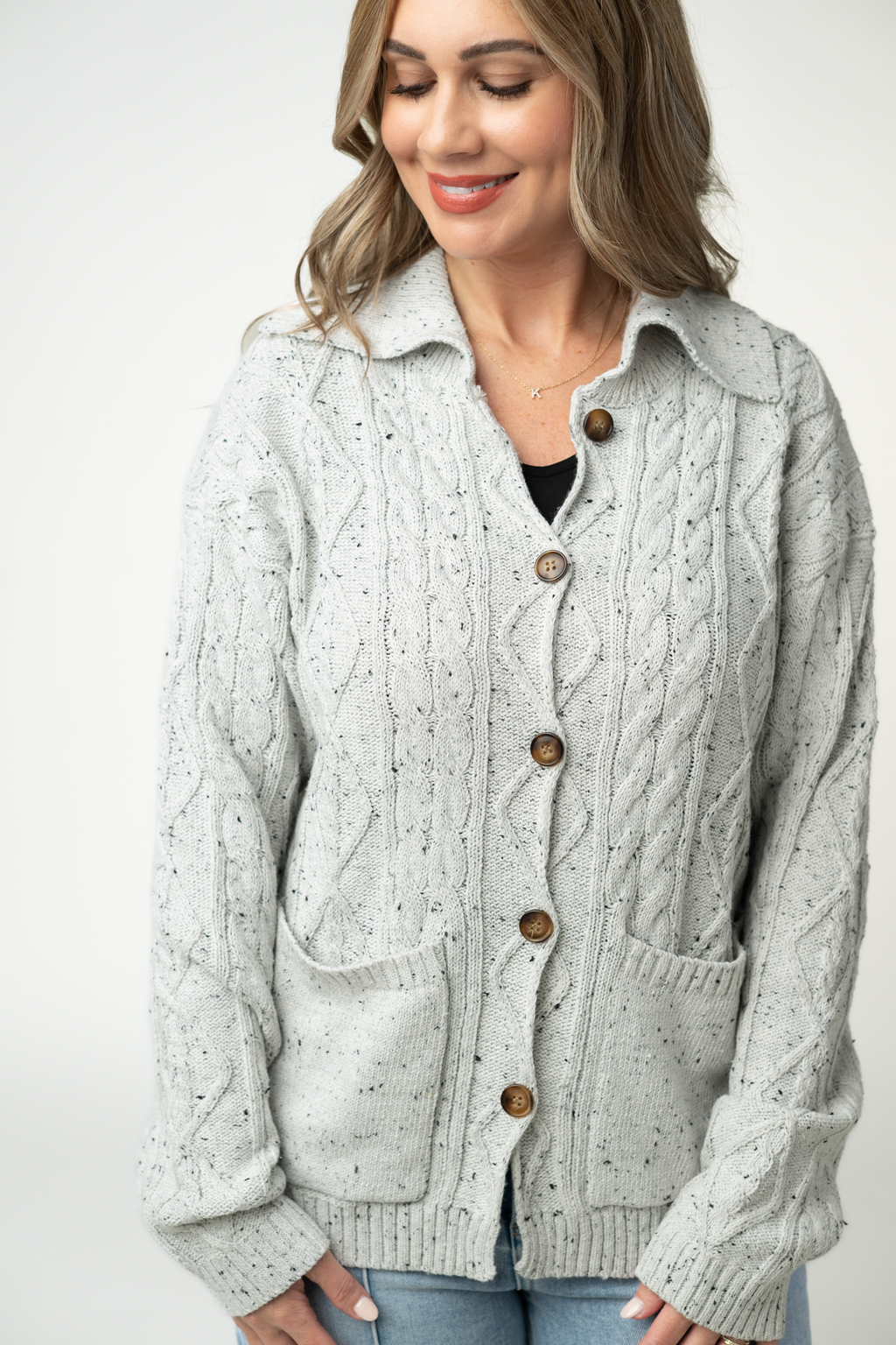 Confetti Dot Cable Cardigan Jacket - Grey
