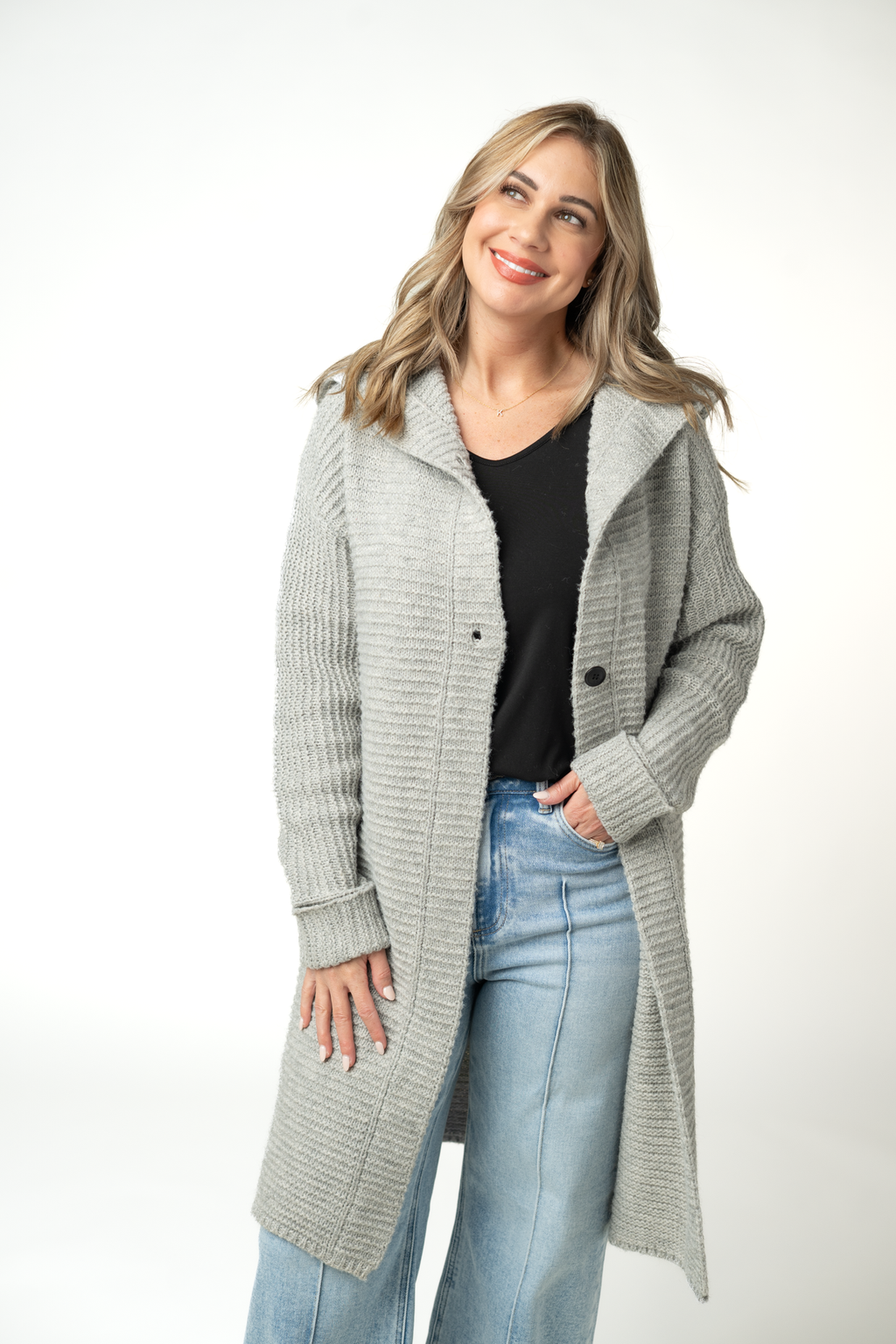 Lillian Long Hooded Cardigan - Grey