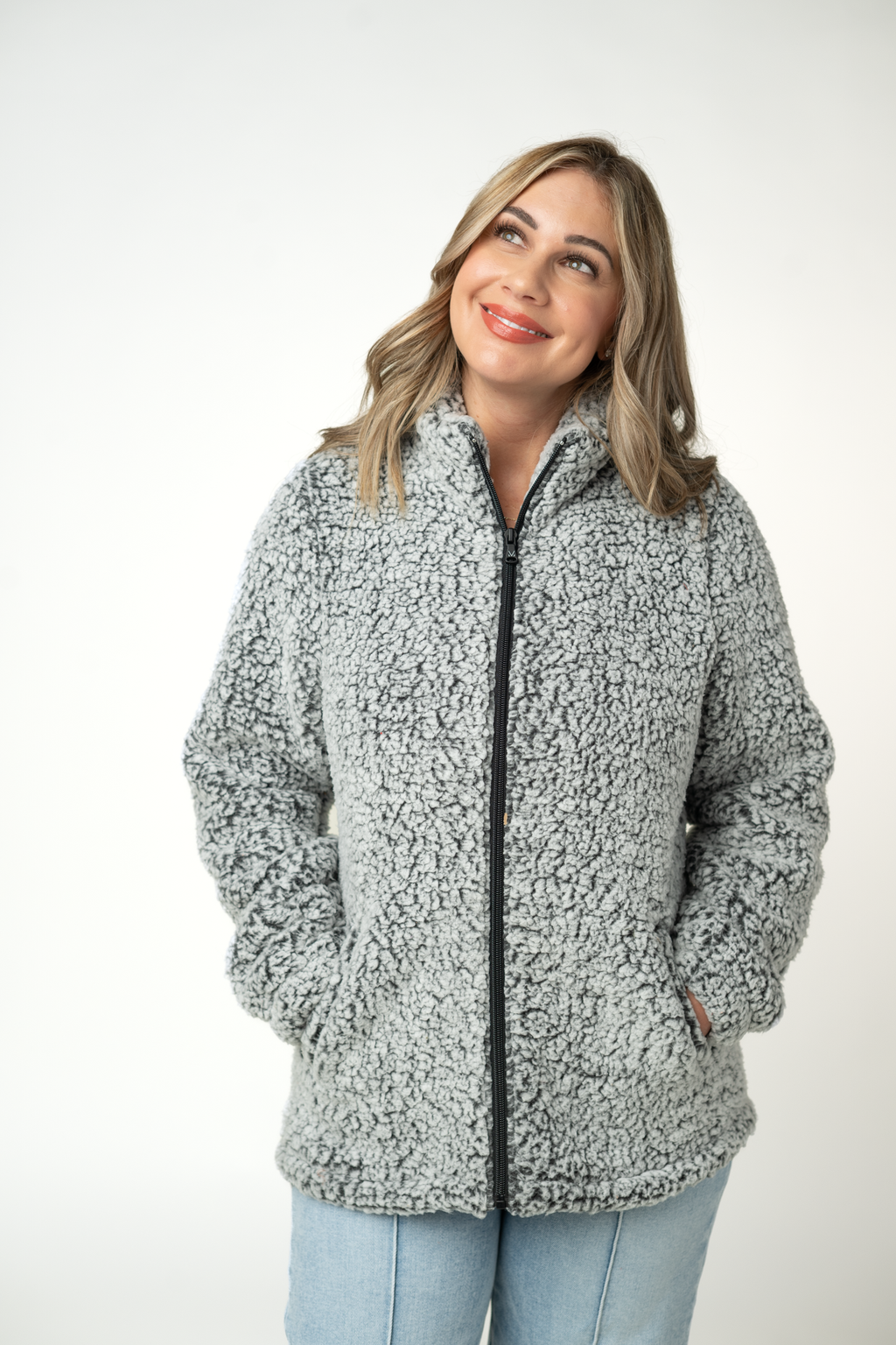 Two Tone Fullzip Sherpa - Charcoal and White