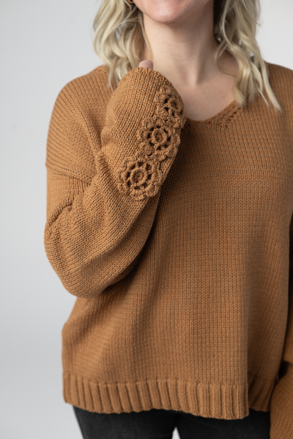 Crochet Sleeve Top - Camel