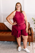 Load image into Gallery viewer, In Store The Short Of It Pleated Romper In Wine
