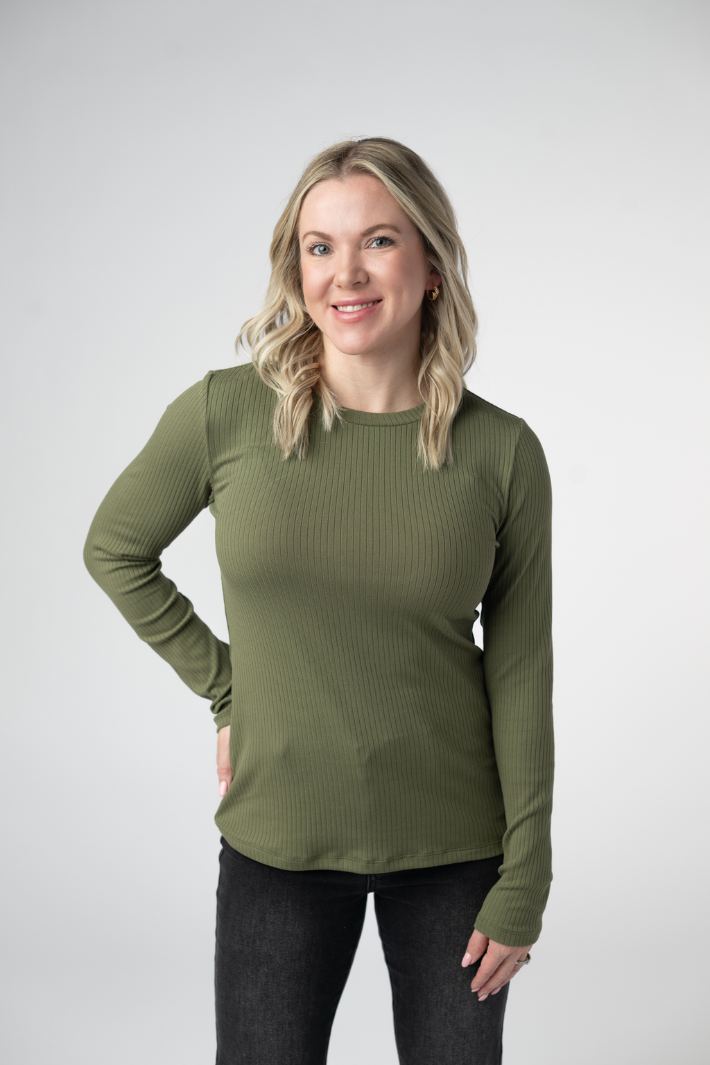 Reese Ribbed Long Sleeve Top - Olive