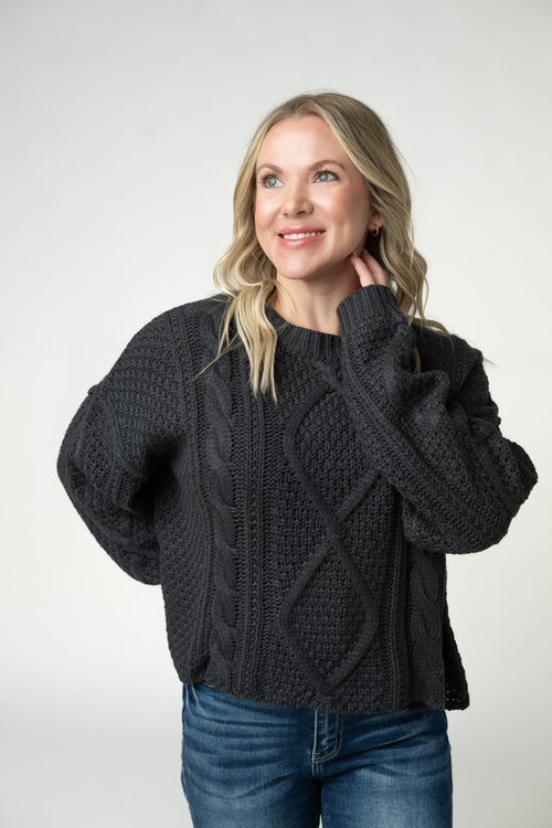 Cable Knit Sweater - Charcoal