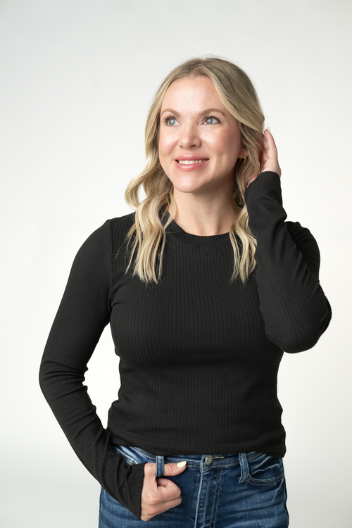 Reese Ribbed Long Sleeve Top - Black